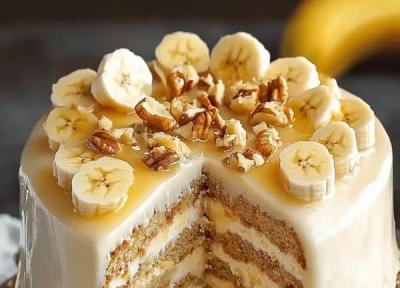 طرز تهیه کیک خامه ای موز و گردو طرز تهیه کیک خامه ای موز و گردو